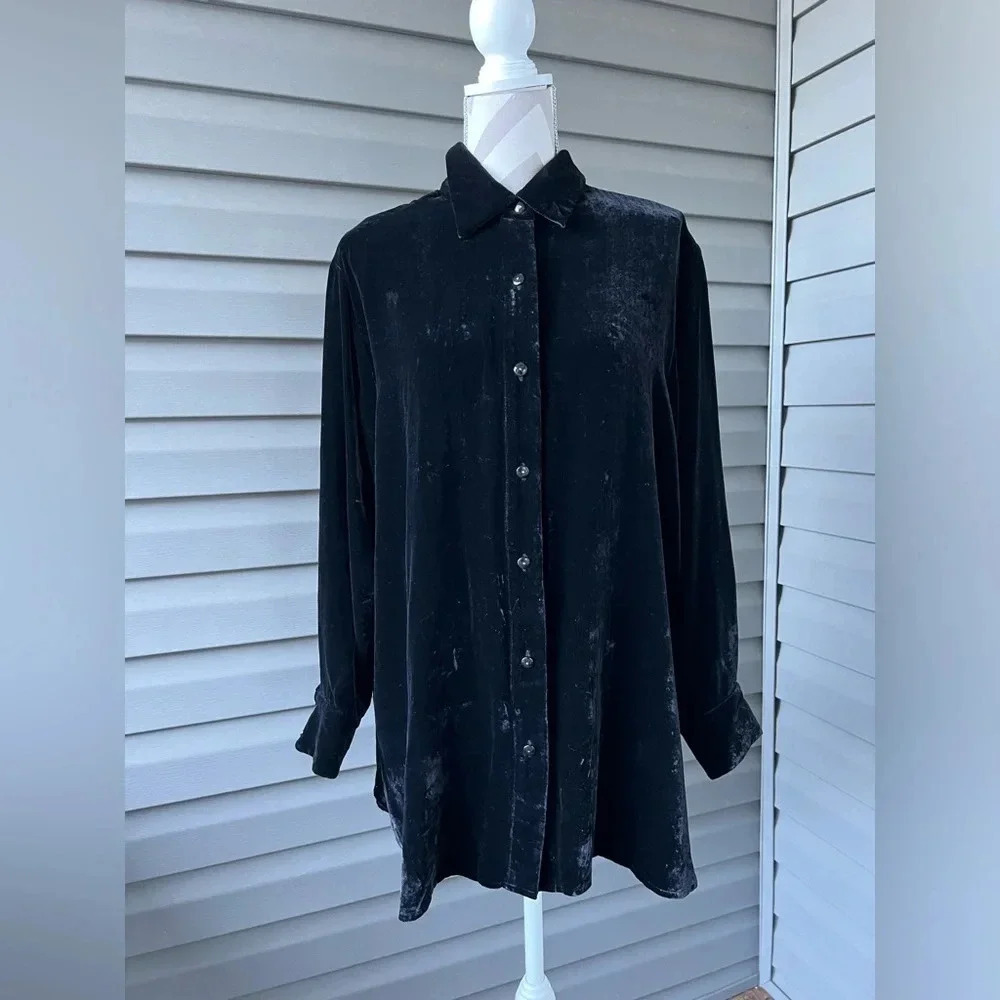 VTG-Y2K The Limited America Silk Blend Black Velvet Button Down Shirt Sz L